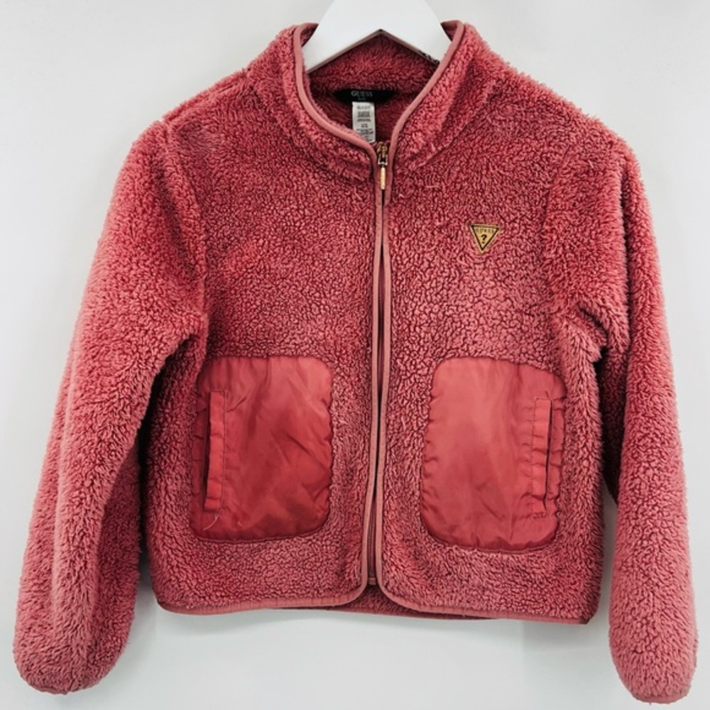 Guess‎ Fuzzy Pink Pullover Fleece Zip Up Furry Sweater Girls Size 14 Lightweight